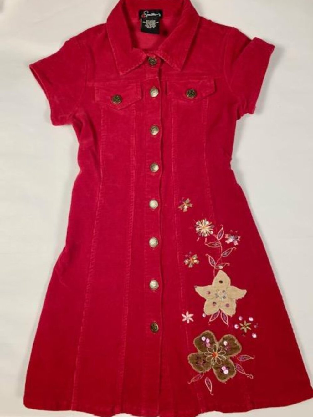 VTG Y2K Speechless Red Corduroy Embroidered Dress Girls 7 Cottagecore Holiday